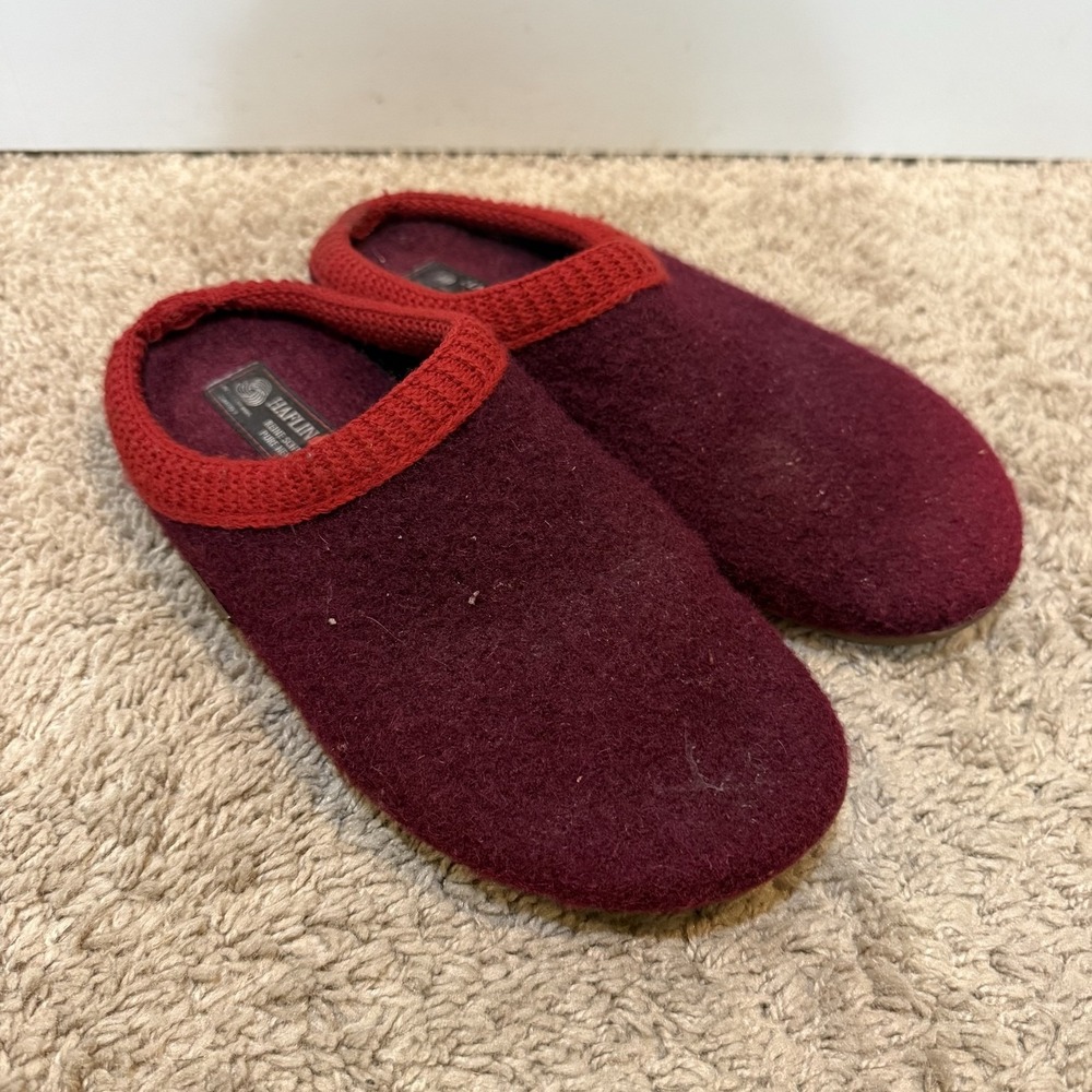 Haflinger Slipper Shoes Womens Size 8 Red Wool Clog Felt Lined Comfort Slip On